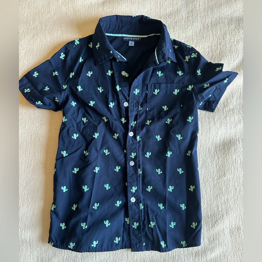 Navy Shirt with Green Cactus Design